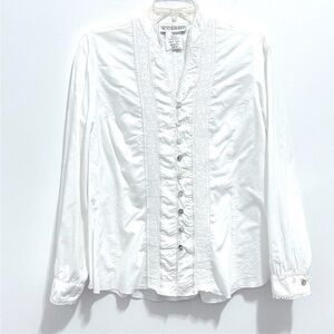 Motherhood Women’s White Cotton Lace Embroidered Button Down Shirt